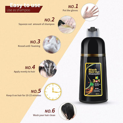 3 in 1 Black Hair Dye Shampoo
